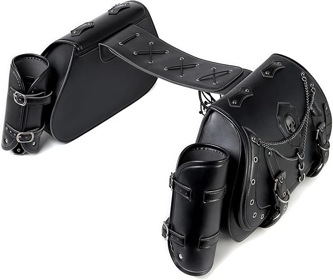 Motorcycle Saddlebags, 30L Leather Waterproof Side Saddle Bags with Cup Holder, Universal Powersports Saddlebags for Harley Davidson Sportster Dyna Softail Honda Shadow Rebel Yamaha Kawasaki Vulcan