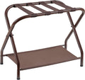 Heybly Luggage Rack, Steel Folding Suitcase Stand with Storage Shelf for Bedroom, Hotel, Foldable Steel Frame, Guest Room Bedroom Hotel, 22.8" L x 11.8" W x 20.9" H, Brown HLR004Z1