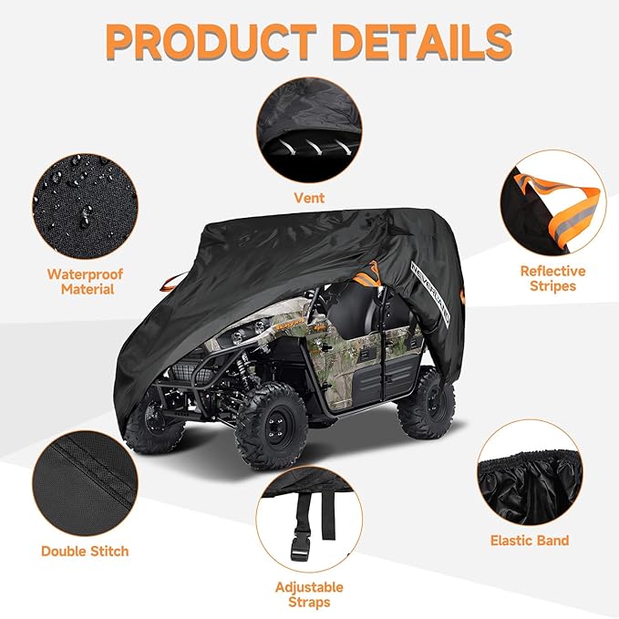 NEVERLAND UTV Cover Heavy Duty Ranger Cover Waterproof 2-3 Seater/4-6 Seater Side by Side Covers 4 Door All Weather Storage with Reflective Strip Compatible with Polaris RZR General Can-Am Yamaha SxS