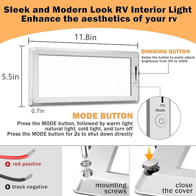 4 Pack RV Lights Interior,3 Color RV LED Super Bright Fixture,12V RV Ceiling Dome Light with ON/Off Dimmable Switch Energy Saving Gift Package for RV/Camper/Car/Trailer/Boat