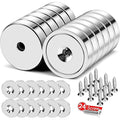 MIKEDE Strong Magnets with Hole, 100lb Heavy Duty Neodymium Magnet with Stainless Screws for Wall Mounting, Rare Earth Magnet Round Base Cup Magnets for Tool Room,Workplace, 1.26"D x 0.24"H, 12 Pack