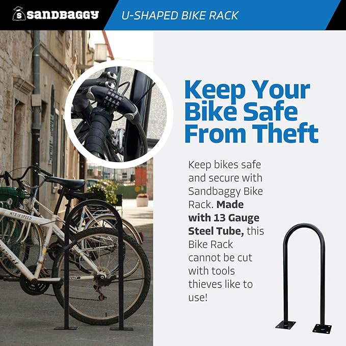 Sandbaggy U Shaped Bike Rack - Outdoor, Commercial - Galvanized Steel - Surface/Ground Mounted (1, White)