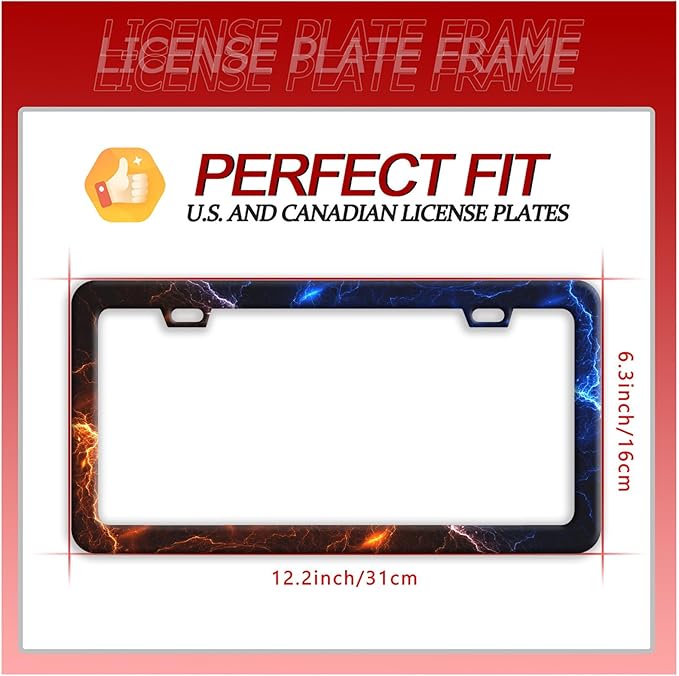 Red and Blue Lightning License Plate Frame Funny License Plate Frames Stainless Steel Accessories Cars Decor with 2 Holes and Screws Fits Standard Us Ca Vehicles License Plate Holder 12.2 X 6 Inch