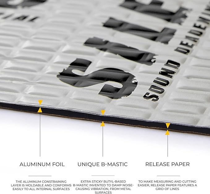 Siless 80 mil (2mm) Car Sound Deadening mat - Butyl Automotive Sound Deadener - Noise Insulation and Vibration Dampening Material 5 sqft (0.46 sqm)