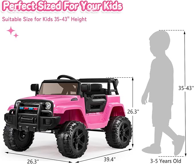 JOYMOR Ride on Truck with Remote Control, 4 Wheels 12V Battery Powered Kids Car, with LED Headlight/Horn Button/ MP3 Player/USB Port/Forward Backward/Kids Girl Boy (Pink)