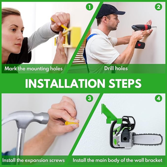 Chainsaw Hanger,2pcs Ideal for Adult Garage Tool Organizer. This Chainsaw Accessory Rust Proof Alloy Steel Construction with Powder Coating, Perfect Wall Mount Solution for Your Chainsaw.(green)