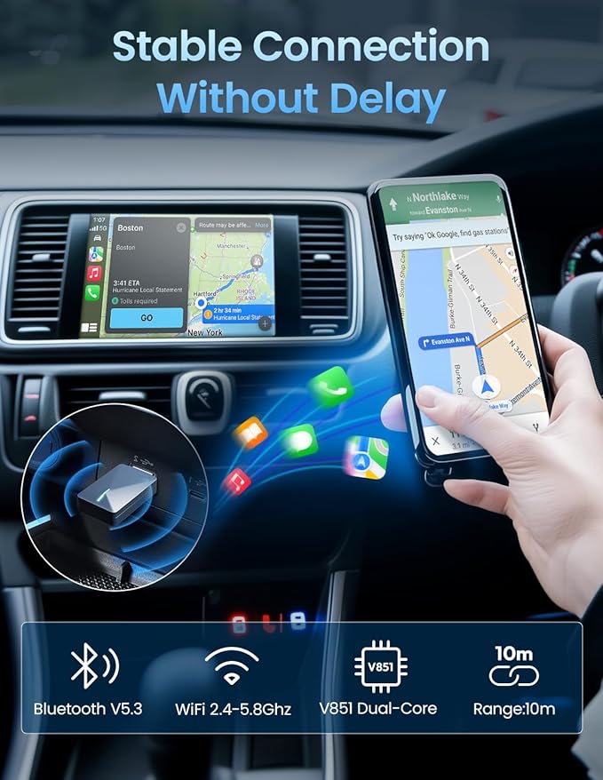 Kello Wireless CarPlay Adapter for iPhone, Convert Wired to Wireless Carplay Adapter, [5.2Ghz Bluetooth] Apple Car Play, Auto for iPhone iOS 10+/ Android 11+, Support OTA