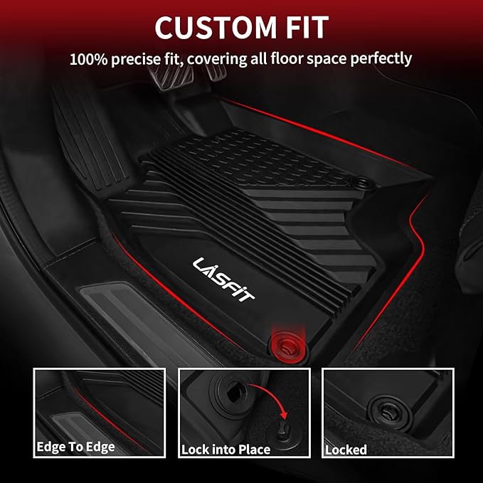 LASFIT Floor Mats for Acura RDX (2019-2025) All Weather Floor Liner TPE Custom Fit 1st & 2nd Row Rubber Car Mats for Acura RDX Automotive Accessories, Black, Tasteless, Durable and Easy to Clean