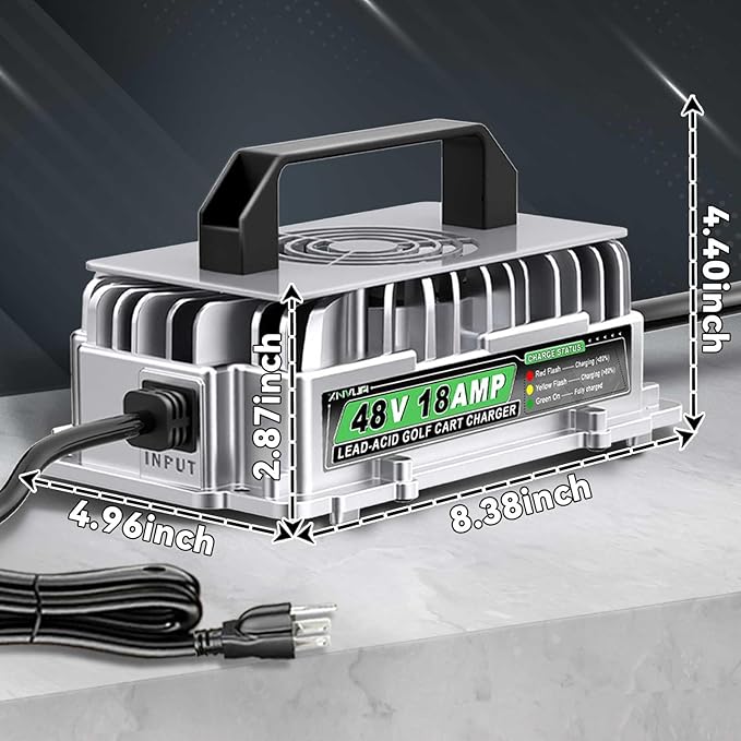 48 Volt 18 AMP Golf Cart Charger for 48 Volt EZGO RXV & TXT with 3 Pin Triangular Plug for 48V Lead Acid Battery
