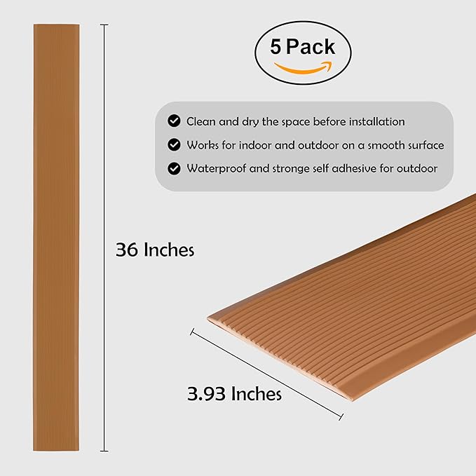Rubber Bond 4x36in Anti Slip Stair Treads (5-Pack) - Waterproof Outdoor/Indoor Heavy Duty Non-Skid Tape for Stairs - Adhesive Rubber Grip Strips for Steps & Ramps - Brown