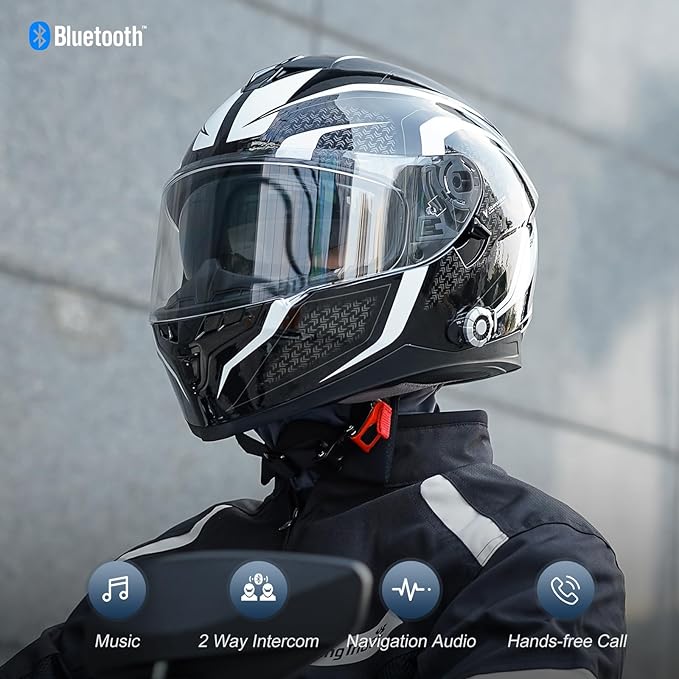 Full Face FreedConn Motorcycle Helmet Bluetooth 5.0 Integrated 2 Way Intercom DOT FMVSS-218 Rated Motorbike Helmet Communication with Dual Visor MP3 for Men Women New EPS