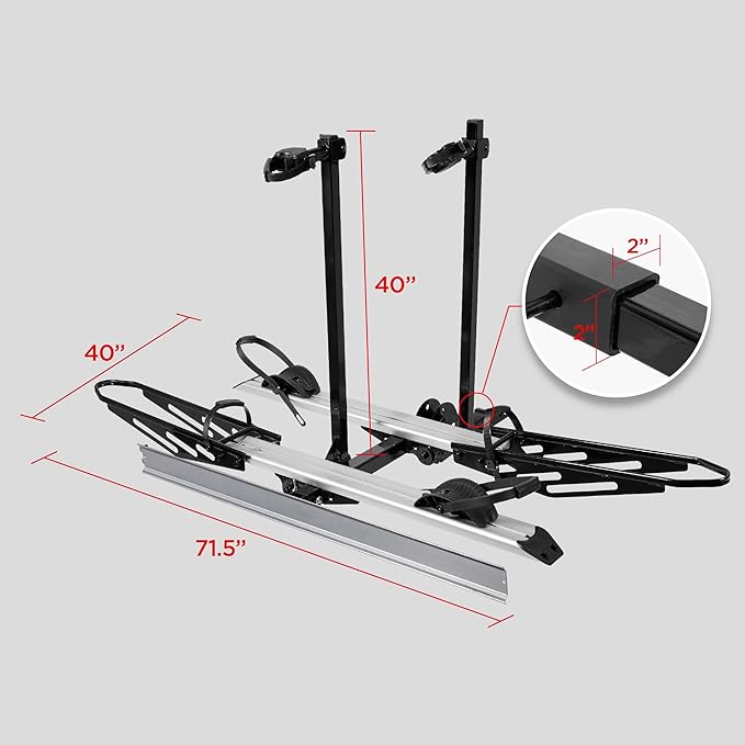 Rockland Foldable 2-Ebike Rack with Ramp, 200 lbs Capacity, Hitch Mount Electric Bike Rack, Fits up to 5" Fat Tire Width and 50" Wheelbase, Ebike Carrier Rack for 2" Receiver for Cars SUVs Vans RVs