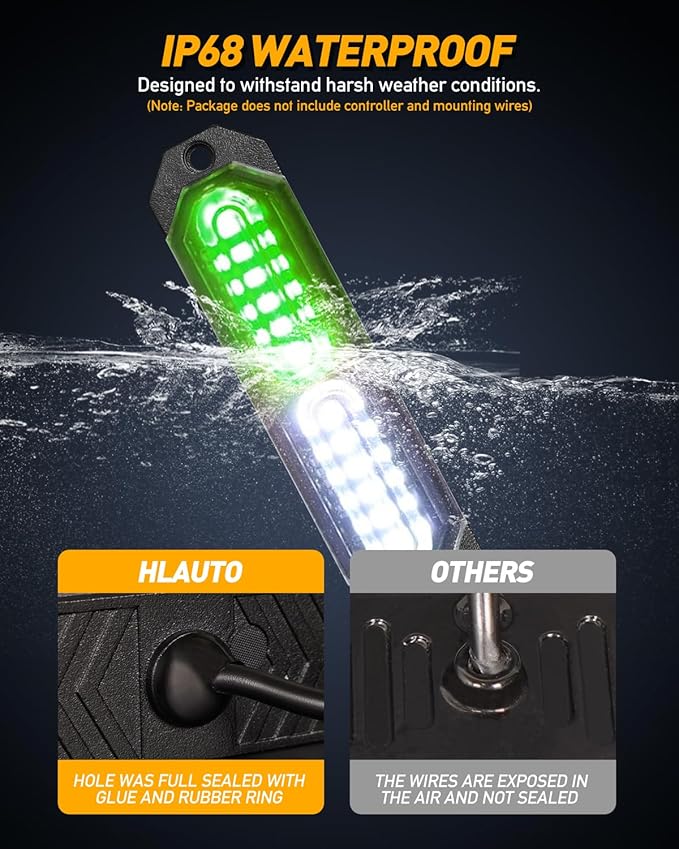 HLauto 1200T Emergency Strobe Grille Lights: 8pcs 12 LED Sync Feature Safety Warning Flashing Lights, Ultra Slim Surface Mount Hazard Caution Lights for Trucks, Vehicles, Car, ATV, UTV (Green White)