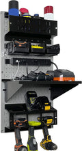 Wall Control Power Tool Storage Organizer Kit Cordless Drill Holder Charging Station Rack 16” x 32” Metal Pegboard Organization System (Grey Pegboard)