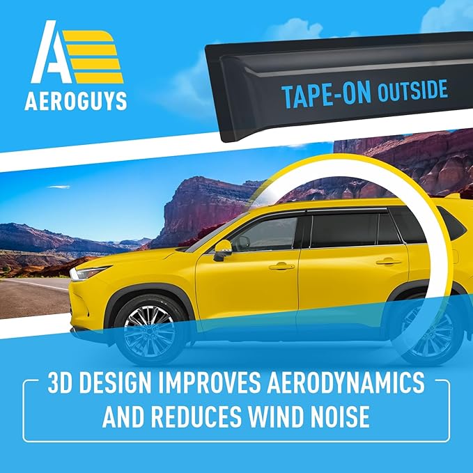 Extra Durable Window Deflectors Tape-On Window Visors Rain Guards Fit for Toyota Grand Highlander 2024-2025, Sun Visors, Wind Vent for Shades, Exterior Car Accessories - 4pcs. AG0879