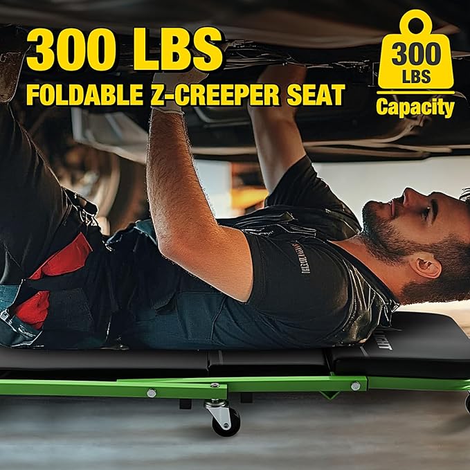 Nilight 36" Z Creeper - 2-in-1 Rolling Folding Car Seat, 36 inches Adjustable Roller Garage Chair Lay Down or Sit, 330LBS Capacity, Green Black