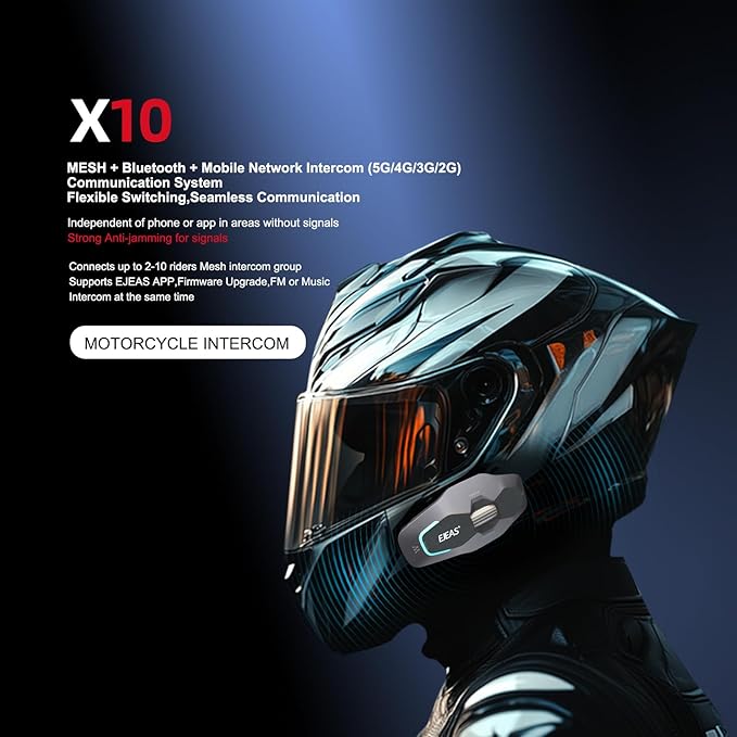 SolaMr X10 Motorcycle Helmet Bluetooth Headset Speakers Headphone, Ski Helmet Intercom Integrated Mesh Communication System Support 10 Riders with Bluetooth 5.1, Music Sharing, FM Radio, Red