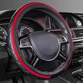 CAR PASS Sporty Quilting Leather Universal Fit Steering Wheel Cover,Fit for Suvs,Vans,Sedans,Trucks for 14.7" to 15" (Black & Red)