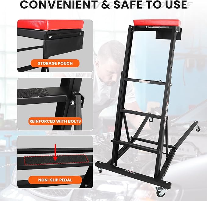 EASYBERG Foldable Topside Creeper, 400LBS Capacity Height Adjustable High Top Engine Creep for Truck Home Garage Workshop Repair Maintaince with Casters and Padder Deck