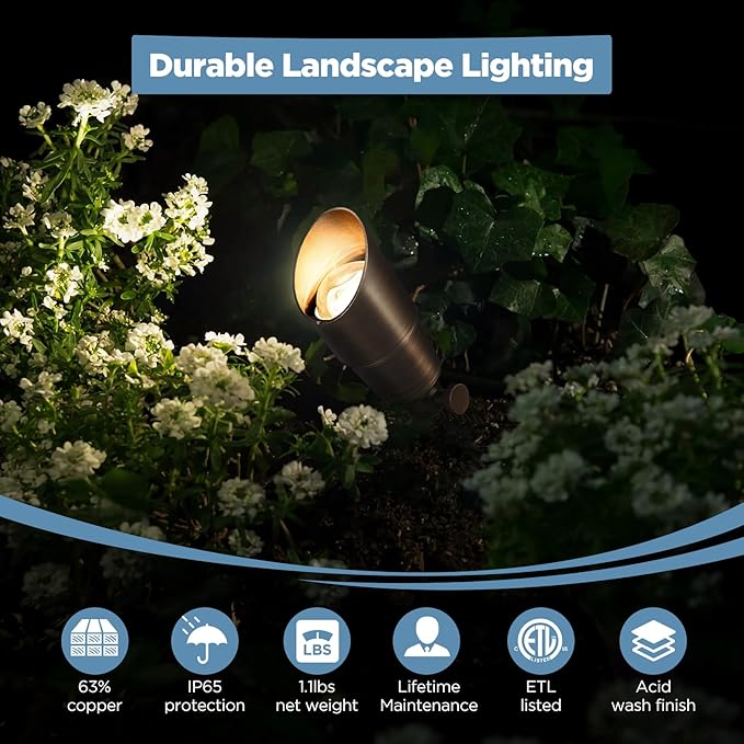 Gardencoin Solid Brass Outdoor Landscape Spotlights, 12V Heavy Duty LED Low Voltage Landscape Spot Light for Garden and Yard Uplighting, Bronze Accent Lighting Fixture Without Bulb, 4 Pack