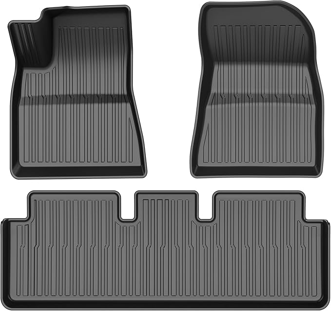Powerty Floor Mats for 2024 2025 Tesla Model 3 Highland Accessories 1st & 2nd Row Liner Set All Weather TPE 3D Car Mats All-Weather Floor Liners