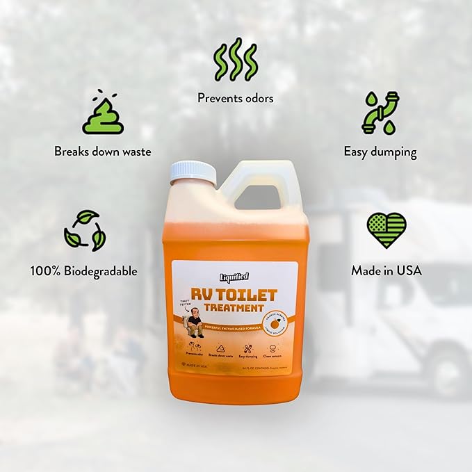 Liquified RV Toilet Treatment - Black Holding Tank Digester - Odor Eliminator - Orange Scent - Matts RV Reviews (Orange, 64oz)