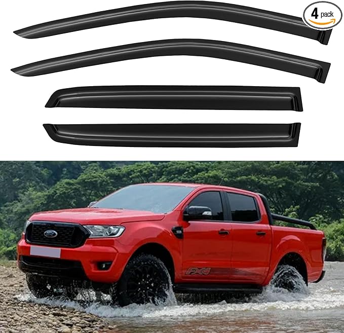 Window Visors Rain Guards for 2019 2020 2021 2022 2023 Ford Ranger Supercrew, Out-Channel Window Vent Wind Deflectors Visors Shades for 19-23 Ranger, for Full-Size Cabs