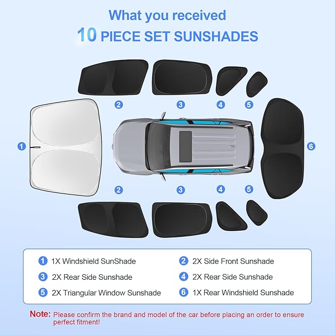 10pcs Car Window Shades for 2015-2020 Honda Fit Accessories,Windshield Side Rear Full Sunshade,Sun Visor UV Blocking, Privacy Protection and Blackout for Camping Outdoor