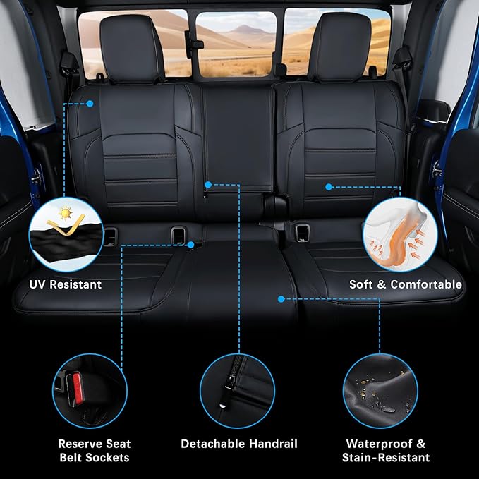 Jeep Gladiator Seat Covers - Premium Quality Faux Leather, Waterproof, Scratch-Resistant, Custom Fit for Jeep Gladiator 2025, 2024, 2023, 2022, 2021, 2020 (Pure Black)