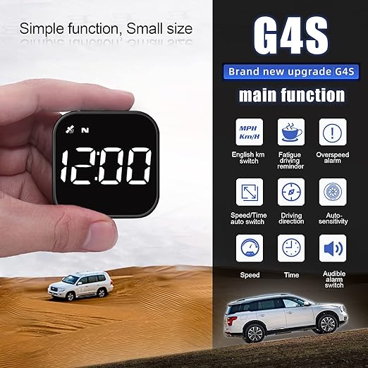 G4S Digital GPS Speedometer, Car HUD Heads Up Display with Digital Speed in MPH KPH, Overspeed Alarm, Driver Fatigue Reminder, Multifunction Speedometer Universal for All Vehicle, Fuel Cars