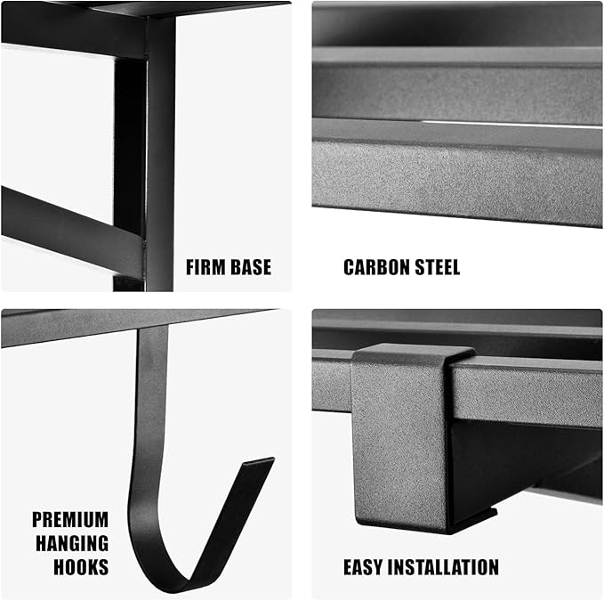 2 Pack Heavy Duty Garage Wall Shelving, 1' x 4' Wall Mount Storage, Holds 200 lbs Each, Garage Shelving Wall Mounted, Storage Rack with Hooks (Black)