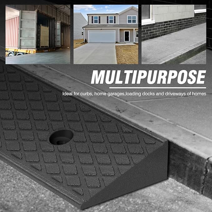 DNA MOTORING 2pcs 2" Rise Rubber Curb Ramp Heavy Duty Loading Driveway Ramp Threshold Ramp 38.6 in L x 5.9 in W x 2 in H for Loading Dock, Warehouse, Wheelchair, Motorcycles, Cars, TOOLS-00643