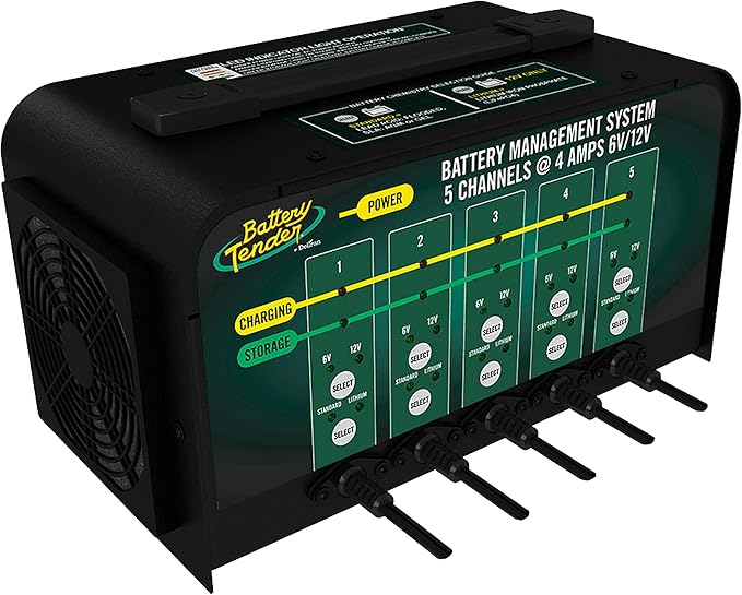 Battery Tender 5 Bank Multibank Charger - 20 AMP (4 AMPs Per Bank) - Selectable 12V / 6V - Smart and Switchable 12V Multi Battery Charger and Maintainer for Automotive and Marine - 021-0133-DL-WH