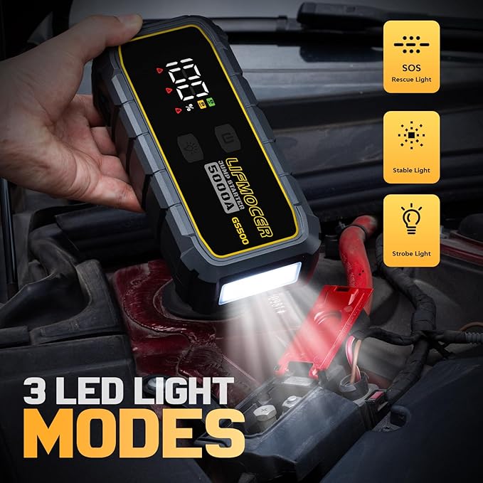 GS500 Car Jump Starter - 5000A Car Battery Jump Starter for Up to All Gas and 10.0L Diesel Engines, 12V Portable Jump Box with Storage Case USB Quick Charge, and LCD Display