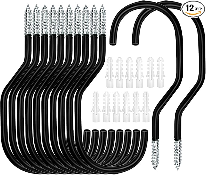 Bike Hooks Heavry Duty 12 Pack,Bicycle Storage Hanger Screw in Ceiling Hooks,Utility Hooks for Wall,Garage,Garden Organization and Storage,Fits Hanging All Bike Types,Bicycle Storage Hooks
