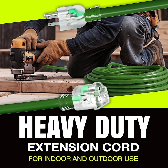 6ft Outdoor/Indoor Extension Cord 16/3 Gauge Heavy Duty 3 Prong SJTW, Waterproof, Flexible Cold-Resistant Long Power Cord,13A 125V 1625W, Green by LifeSupplyUSA