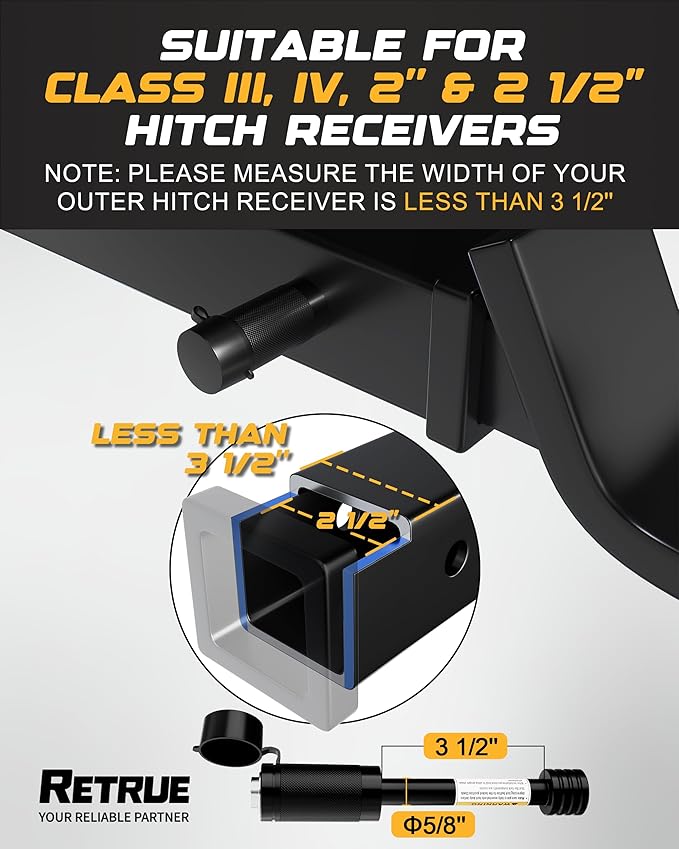 RETRUE Trailer Hitch Lock, 5/8" Locking Hitch Pin for 2 Inch and 2 1/2” Receiver Class III IV Hitch, Tow Hitch Lock with Keys and O-Rings, Trailer Accessories for Outdoor Enthusiasts, 2 Pack