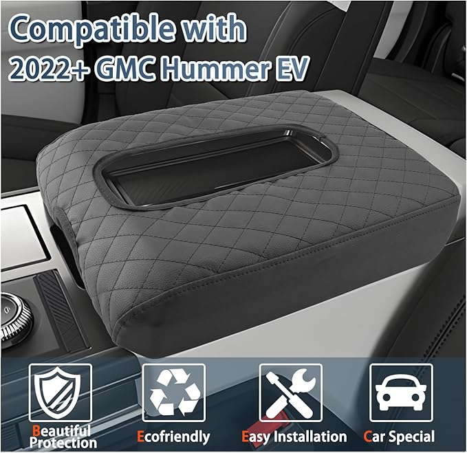 Ruiya Hummer EV Armrest Cover,for Hummer EV Accessories Center Console Cover Soft Comfy Thicken Armrest Lid Cover Compatible with 2022 2023 2024 2025 2026 Hummer EV Pickup/SUV