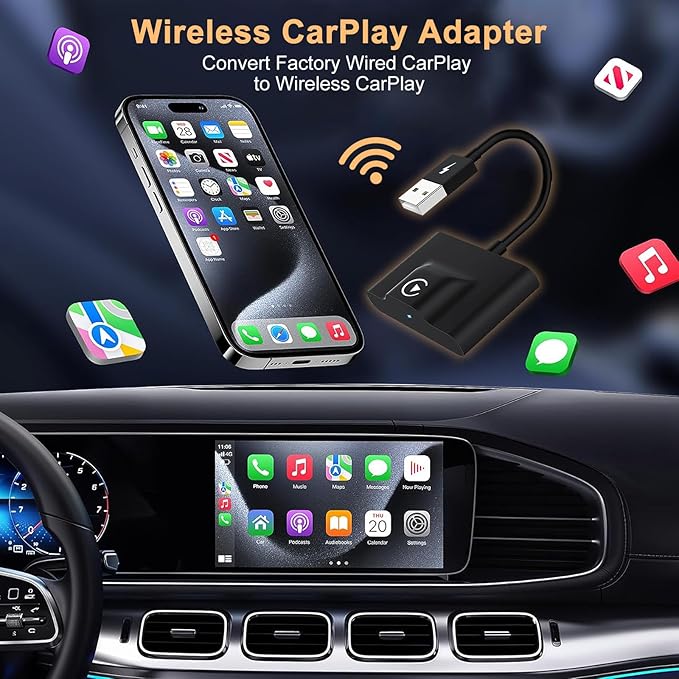 XHU Wireless CarPlay Adapter for Apple CarPlay Wireless Adapter 2025 Upgraded Convert Factory Wired CarPlay to Wireless CarPlay Box, Plug and Play Suit for iOS 10+ and Cars from 2016