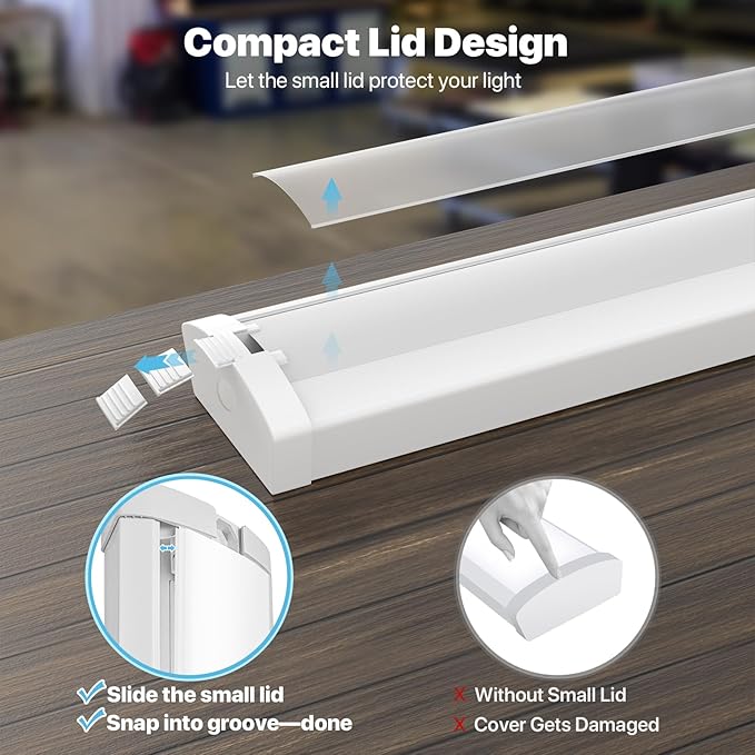 HYPERLITE 4ft LED Wraparound Light 60W,6600LM 4' LED Shop Lights Fixture with 3 Wattages for Garage,4000K Neutral White Wrap Light AC120V, 48inch Led Light Fixtures for for Garage, Office, Kitchen