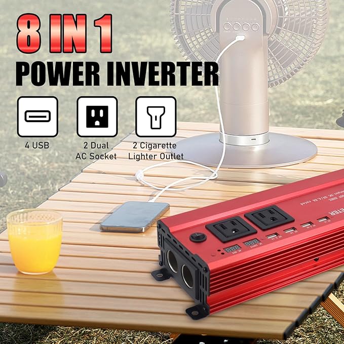 HITRENDS 900W Inverter for Car Power Inverters, 12V DC to 110V AC Converter with 4 USB & 2 AC Outlets, 12 Volt Battery Inverter Car Cigarette Lighter for RV Truck