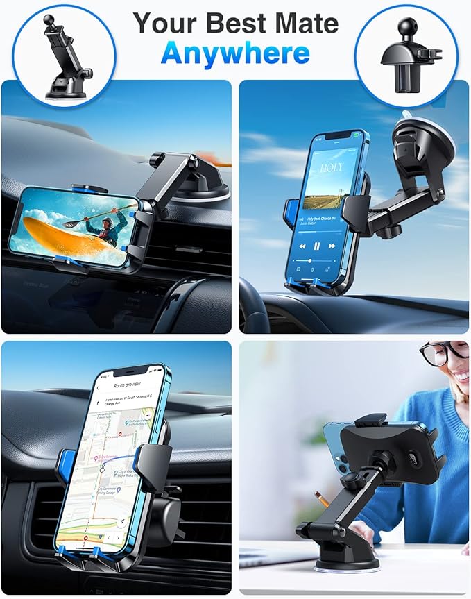 VANMASS Universal Car Phone Mount,【Patent & Safety Certs】 Upgraded Handsfree Stand, Phone Holder for Car Dashboard Windshield Vent, Compatible iPhone 13 12 11 Pro Max Xs XR X 8, Galaxy (Blue)