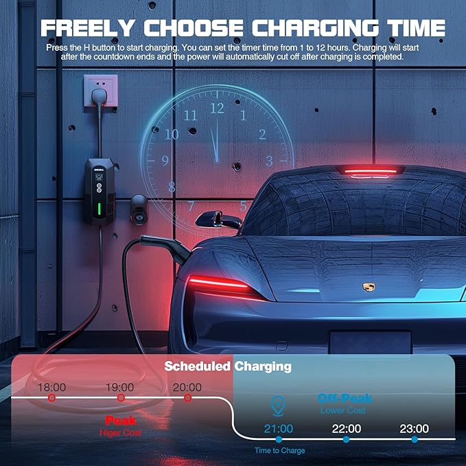 GRECELL Level 2 EV Charger, 32A/7.4KW Electric Vehicle Portable Charger with 25FT Cable, ETL Certified Level 2 Car Charger for All SAE J1772, 240V NEMA 14-50 Adjustable Current for Home & Travel
