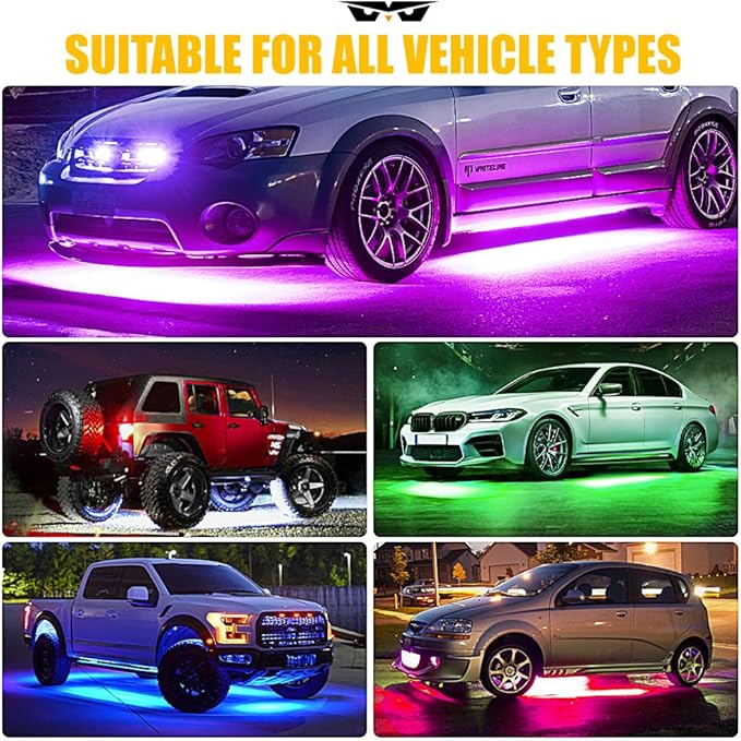LUMENIX Double Row RGB LED Car Underglow Lights Kit, 4PCS Exterior Neon Accent Bluetooth Under Glow Light Strip for Cars SUVs Trucks Van, w/Dynamic Music & DIY Mode Underbody Chase Lights