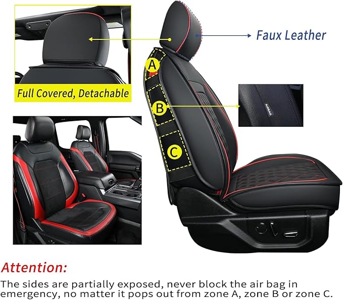 LUCKYMAN CLUB F150 Seat Covers Fit for 2010-2014 F150 SuperCrew with Waterproof Faux Leather(Full Set, Black&Red)