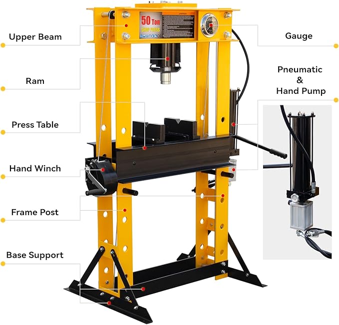 50T Hydralic Shop Press H-Frame Garage/Shop Floor Press with Floor Press Plates