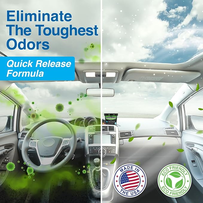 Auto Shocker Strong Quick Release Car Odor Eliminator, Eco-Friendly Smell Remover for Tough Odors in Vehicle Interiors, Up to 250 Cubic Feet (4-Pack)
