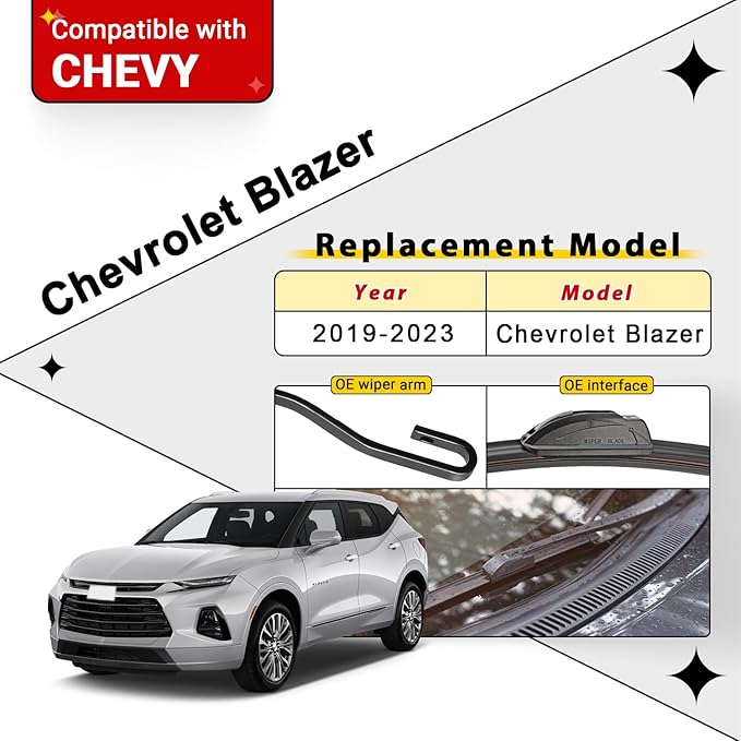 Windshield Wiper Blades Replacement for Chevy Chevrolet Blazer 2019 2020 2021 Original Factory Quality Front Rear Wipers Blade Set for Car - 24" 18" 12" (Pack of 3)