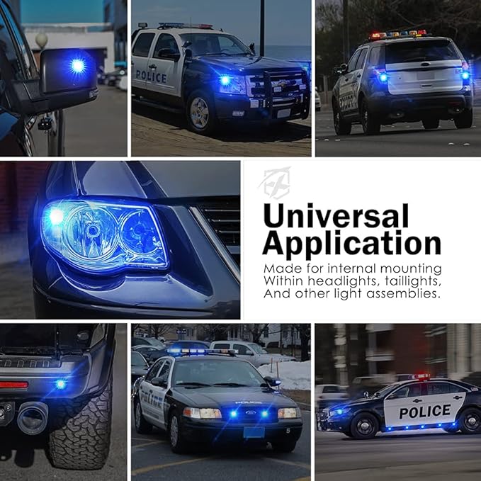 Xprite Blue LED Hideaway Strobe Police Lights Kit, 20 Flashing Patterns w/Control Panel for Headlights Taillights Hazard Warning Mounting, for Emergency Vehicles Volunteer Cars Trucks SUV 4PCS