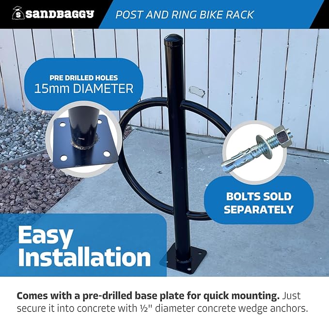 Sandbaggy Post and Ring Bike Rack - Commercial Bike Racks - Galvanized Steel - Anti-Theft Design - In Ground, Apartments, Sidewalks, Industrial (Red, 10)